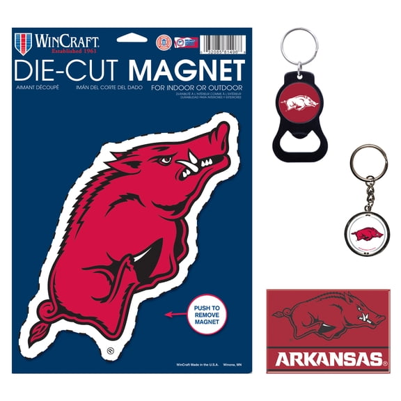 WinCraft Arkansas Razorbacks 4-Pack Key Rings and Magnets Set