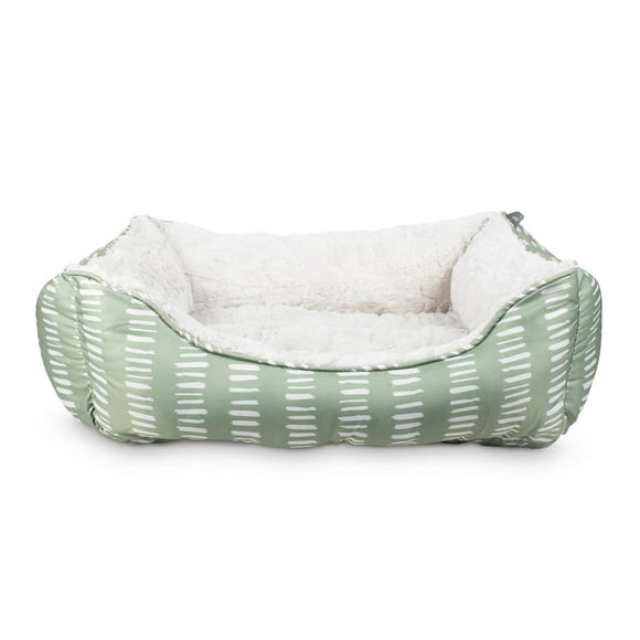 Fringe Studio Painted Dash Cool Olive Medium Rectangular Cuddler Pet Bed 25" X 21"- Poly Filled with Faux Fur Interior - Machine Washable