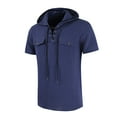 thumbnail image 2 of AHTJRT Men's Casual Short Sleeve Hooded T Shirt Stylish Comfortable Unique Lace Up Front Dual Chest Pockets Lightweight Soft Material Wear Tees Navy L, 2 of 7