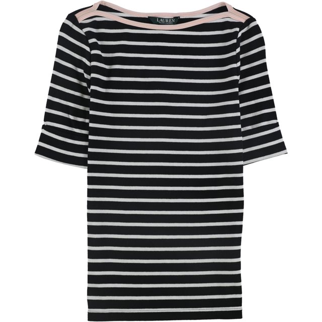 Ralph Lauren - Camiseta básica a rayas para mujer, color negro, extragrande Ralph Lauren Camiseta básica