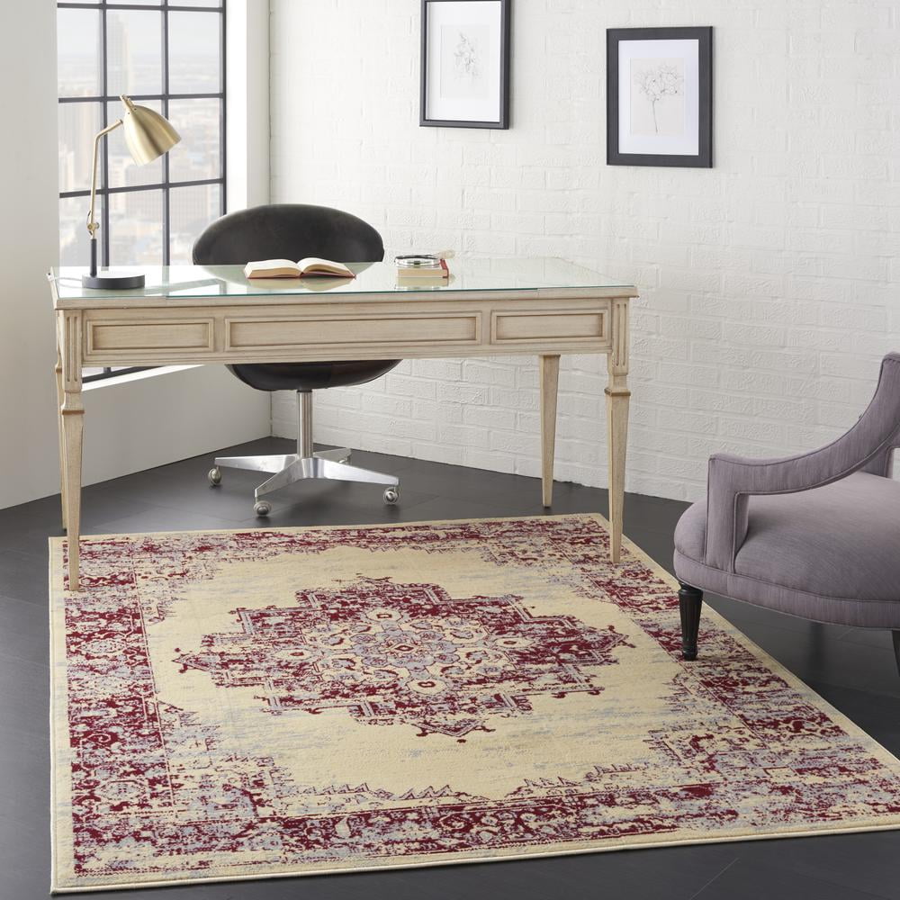 Nourison Grafix Persian Cream/Red 6' x 9' Area Rug, (6x9)