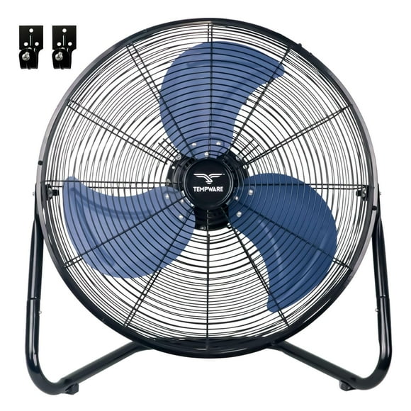 TEMPWARE Ventilador de piso industrial de alta velocidad de 20 pulgadas, ventiladores de piso de cuna de metal de alta resistencia de 3 velocidades con inclinación de 360° para almacén, taller, garaje