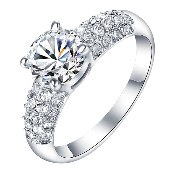 Yoursfs CZ Solitaire Rings For Women White Gold Plated CZ Statement Artificial Rhinestone Rings Costume Jewelry Mothers Day Gifts (Size 6)