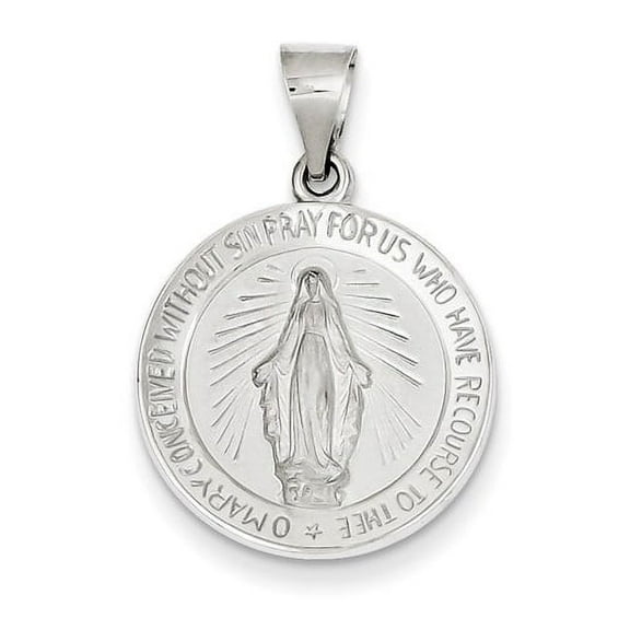 14k White Gold Polished and Satin Mary Mother of God Miraculous Medal Pendant