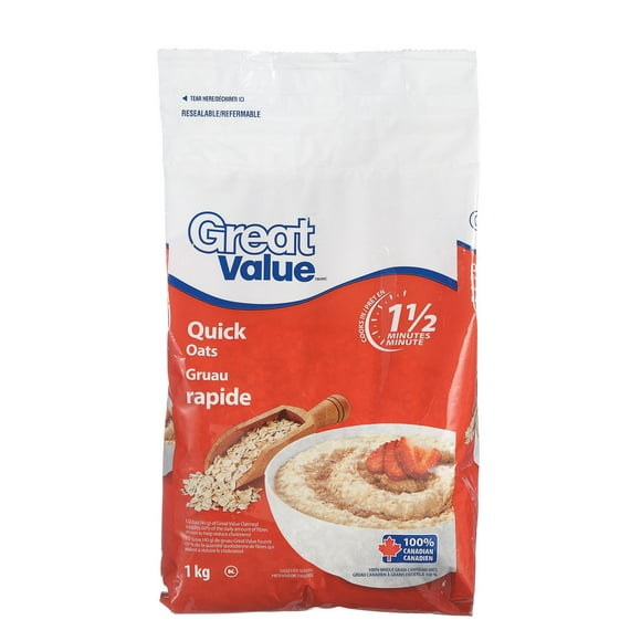 Great Value Quick Oats 1 kg, 100% Whole Grain Rolled Oats