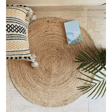 Nature4u Handwoven Jute Area Rug, Natural Yarn, hand crafted design, Rustic Vintage Braided Reversible Rug, Eco Friendly (3 Feet round)