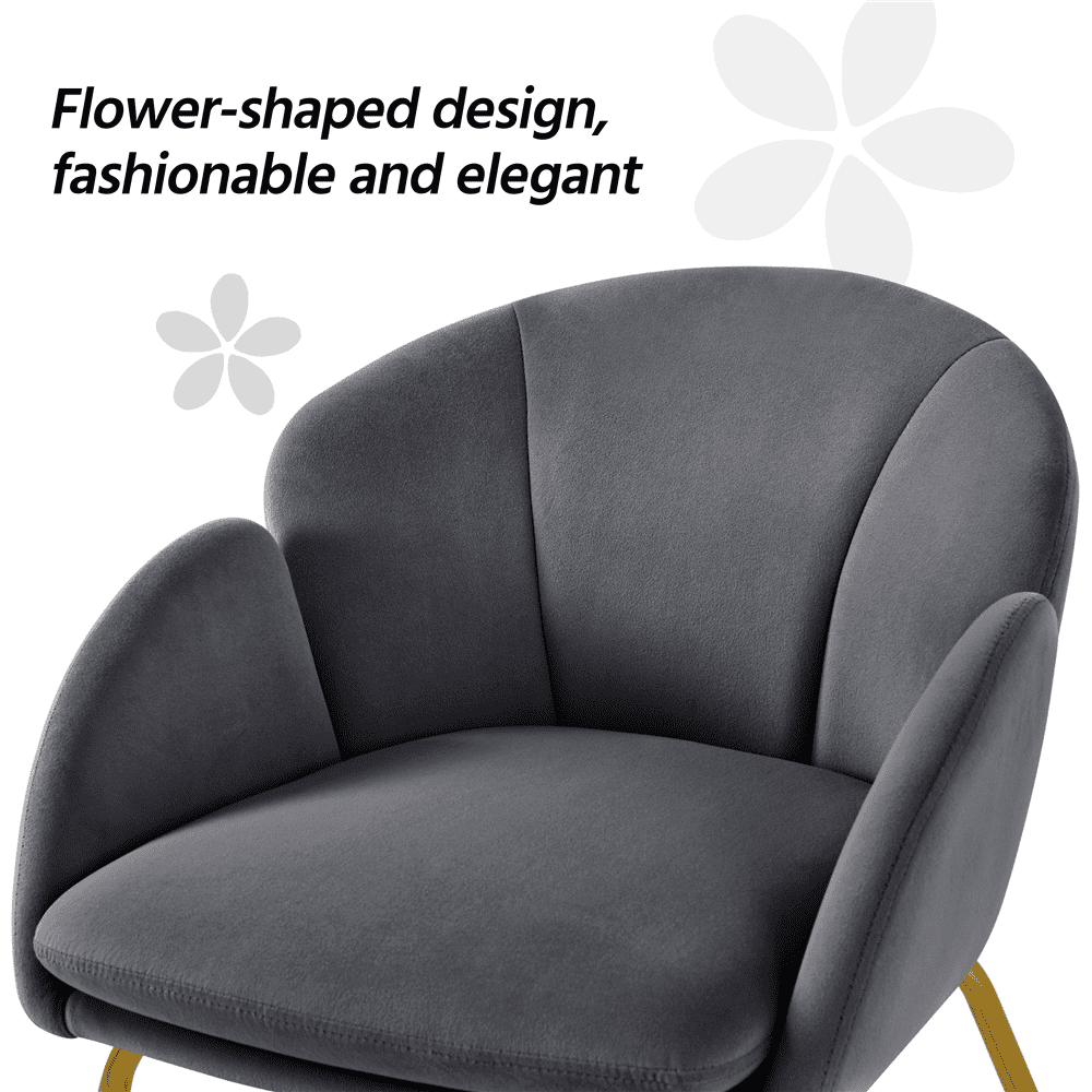 Alden Design Glam Velvet Accent Chair with Golden Metal Legs, Dark Gray