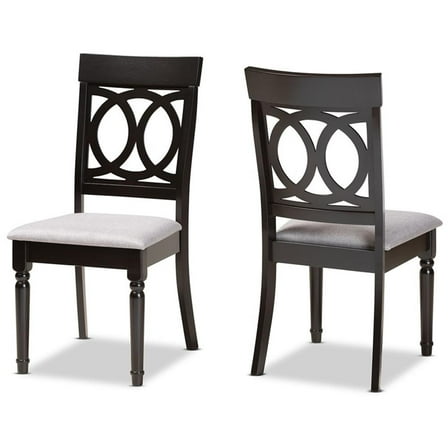 Bowery Hill Grey Upholstered and Brown Finished Wood 2-Piece Dining Chair Set