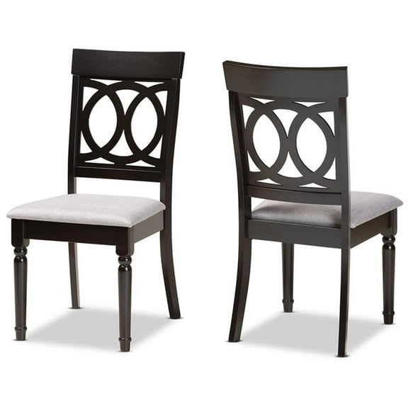 Bowery Hill Grey Upholstered and Brown Finished Wood 2-Piece Dining Chair Set