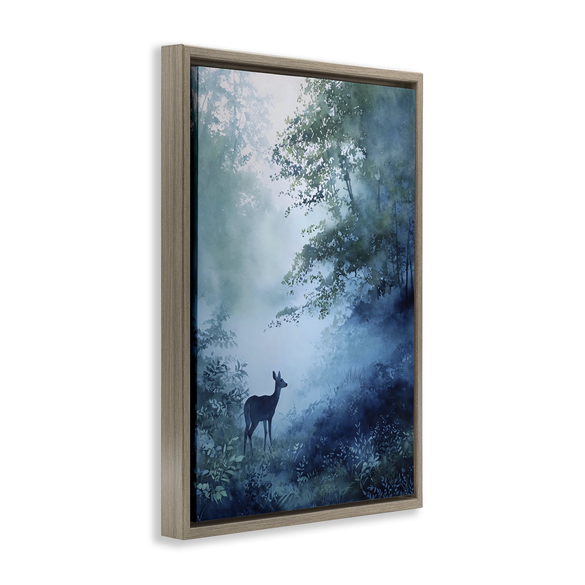 Stupell Industries Blue Dawn Deer in Mist Brown Framed Floater Canvas Wall Art, design by Franklyn Gregory