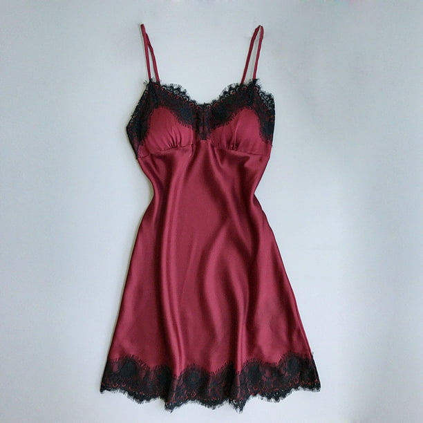 Ropa interior sexy Pijamas divertidos para el hogar Tentación sexy para mujer Camisón con tirantes de encaje y escote en V