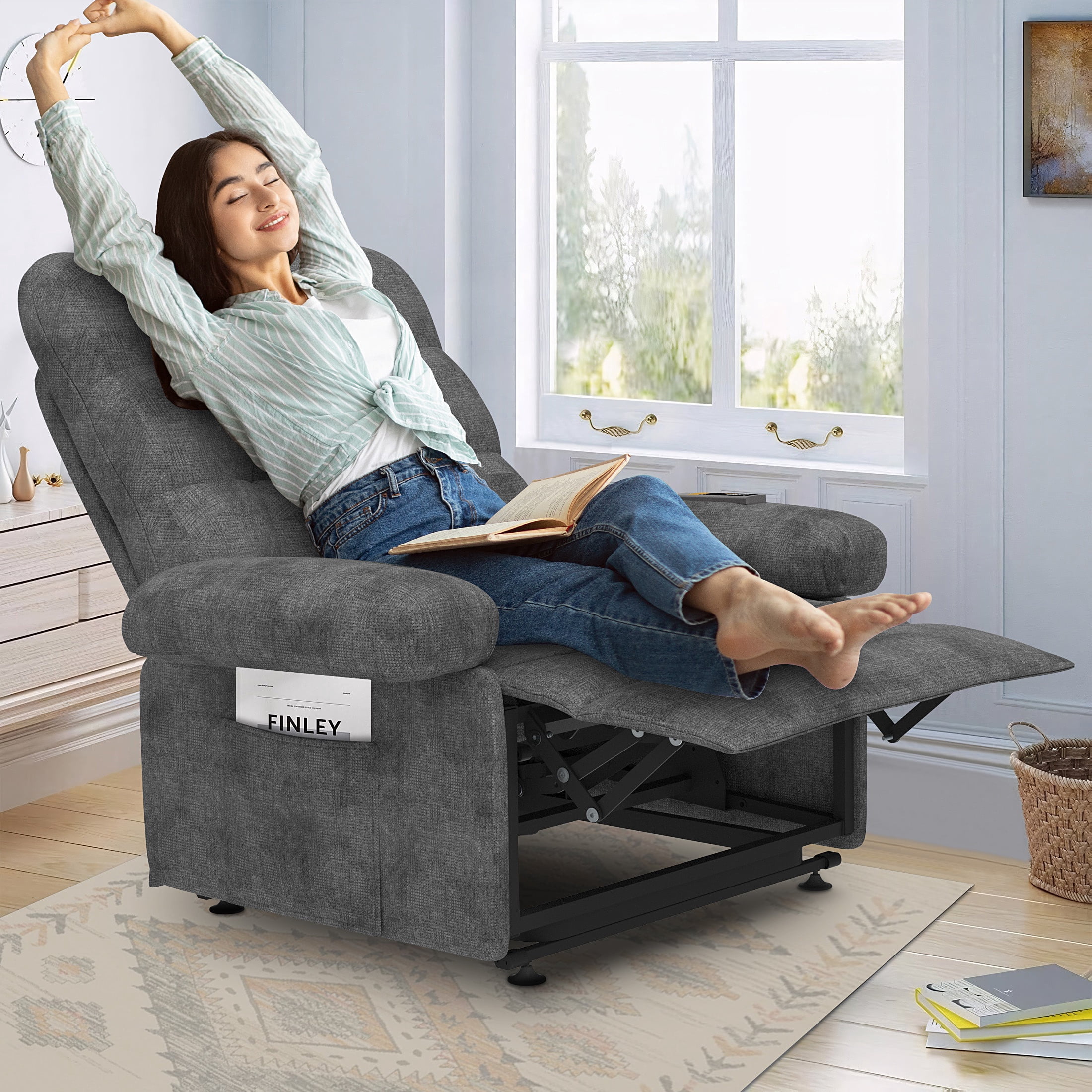 Power Lift Recliner for Elderly and Adults, HSUNNS Heavy Duty Electric Lift Chair with Side Pockets, Recliner Chair with Anti-slip Function, recliner on sale or clearance, Grey