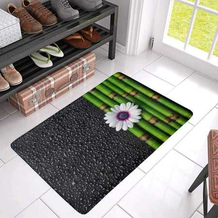 Pop White Gerbera On Thin Bamboo Grove And Wet Doormat Non Slip