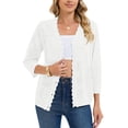 thumbnail image 6 of Chiclily Women's 3/4 Sleeve Cropped Cardigan Sweaters Button Down Crochet Textured Shrugs, 6 of 7