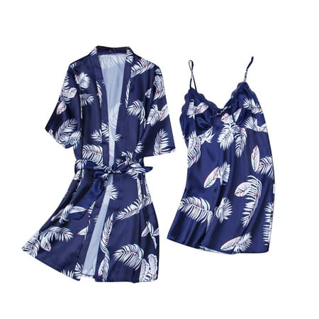 

GuessLookry 2023 Sexy Lingerie Women Two Piece Lingerie Set Silk Satin Printed Temptation Babydoll Underwear Sleepwear Camisole Nightdress + Nightgown Robe Suit New Year Gift