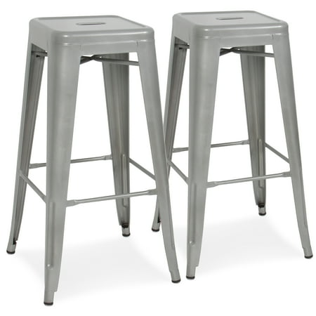 Stool For Kitchen Island Best Choice Products 30in Metal Modern Industrial Bar Stools with Drainage Holes for Indoor/Outdoor Kitchen, Island, Patio, Set of 2, Silver ()