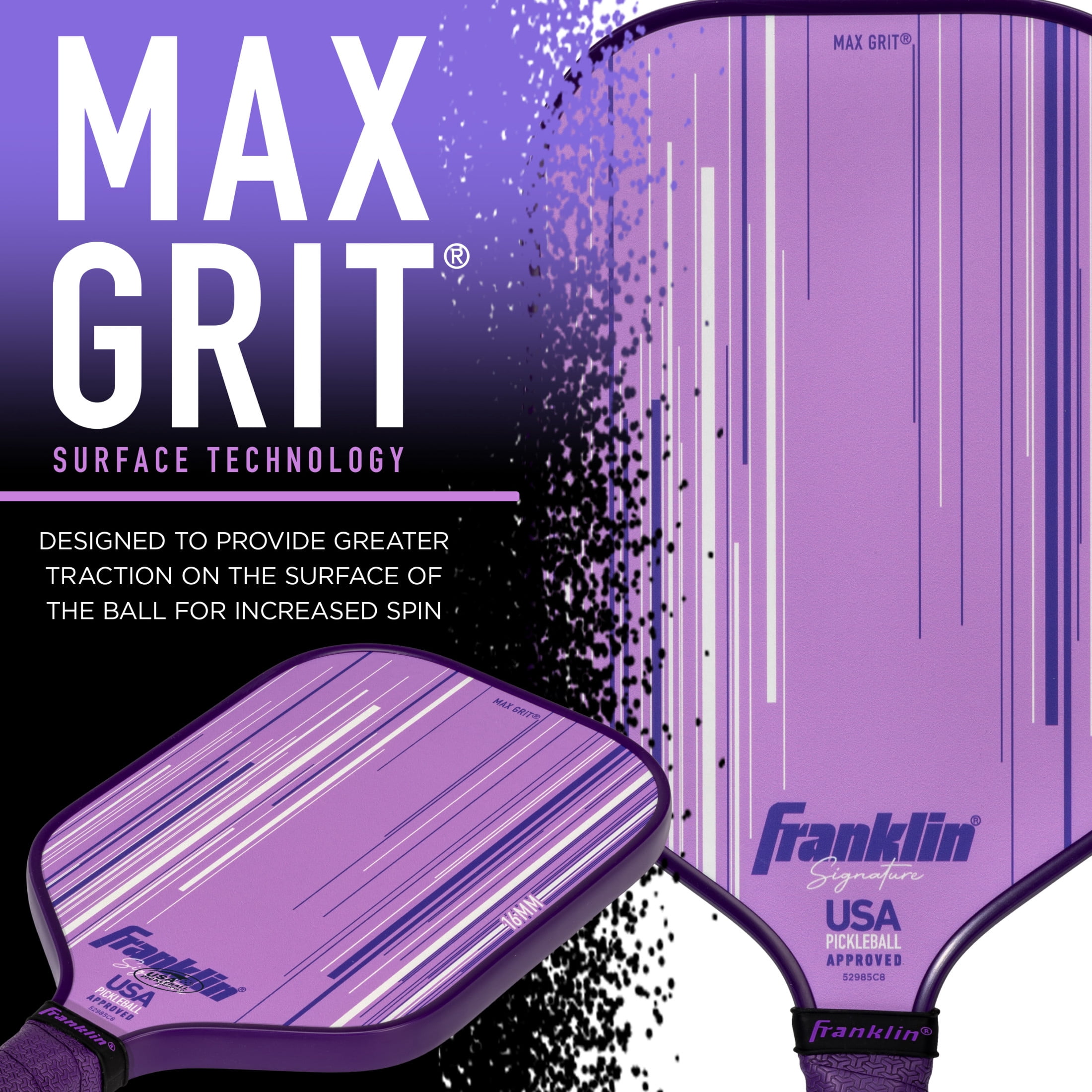 Franklin Sports Pro Pickleball Paddles - Signature Series Pro Pickleball Paddle with MaxGrit Surface - USA Pickleball (USAPA) Approved Tournament Pickleball Paddle - 16mm Polypropylene Core - Lilac