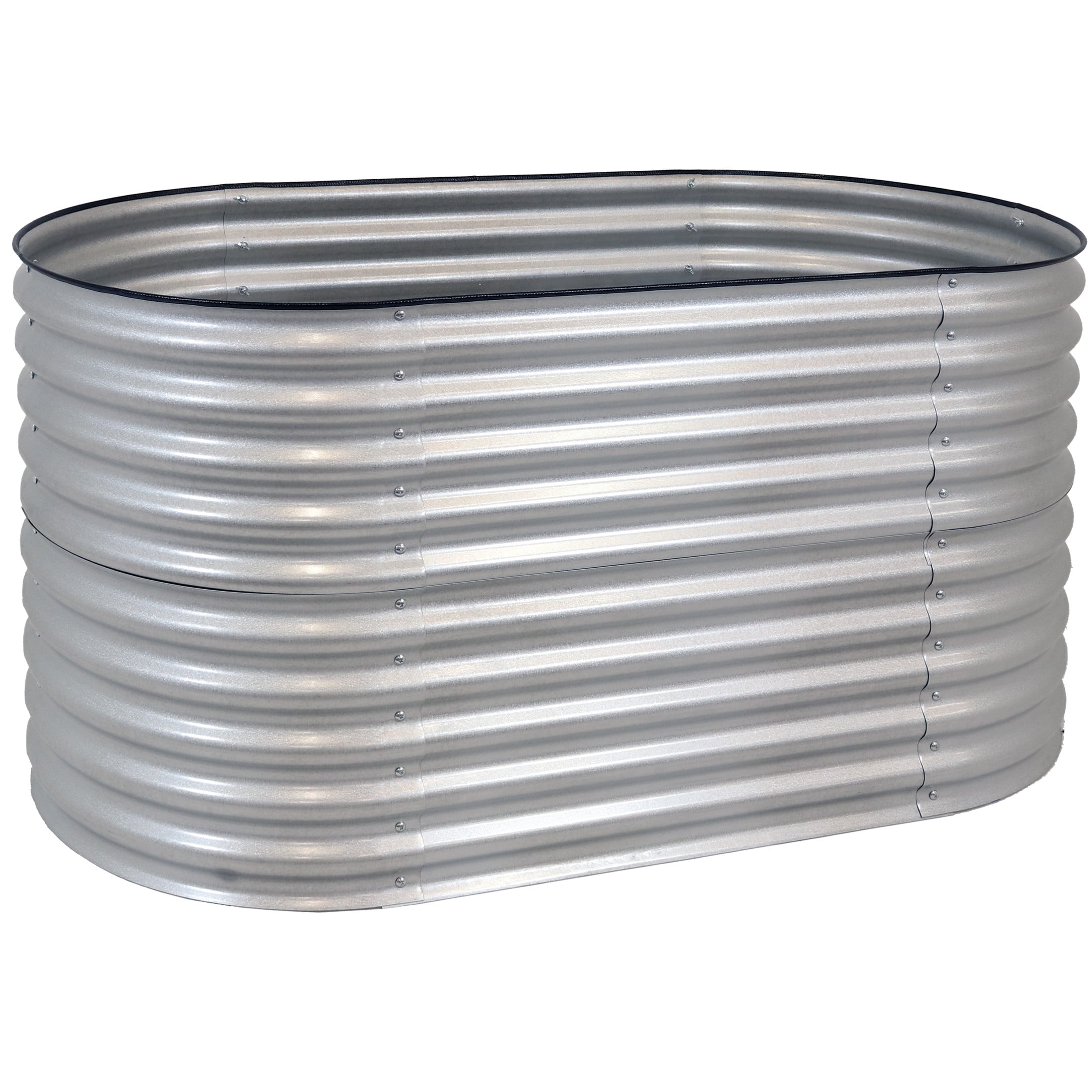Sunnydaze 62.5" x 32" x 32" Oval Silver Steel Stackable Raised Garden Bed