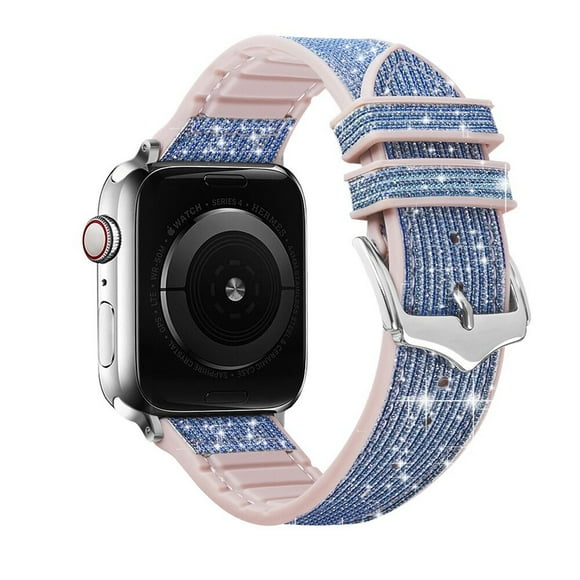 Compatible with Apple Watch Band 44mm 40mm 41mm 42mm 38mm 45mm, Blingbling Sweatproof Genuine Leather and Silicone Band for iWatch Series 7 6 5 4 3 2 1 SE