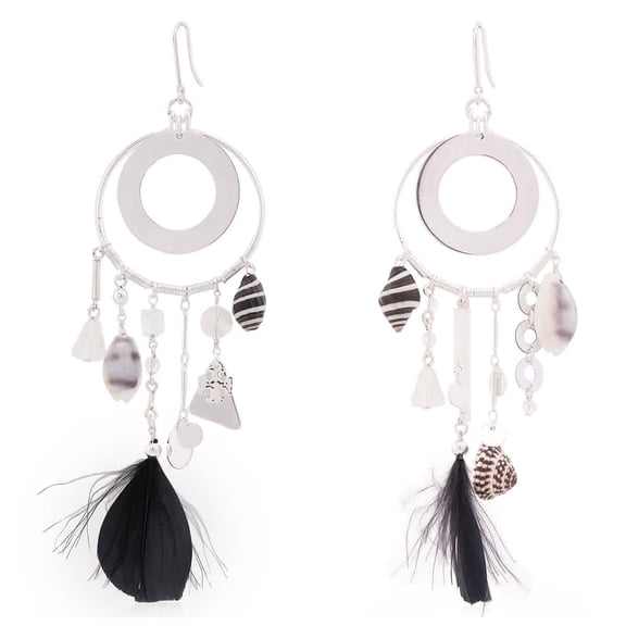 Tory Burch Natural Feather Galaxy Hoop Earring
