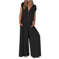 thumbnail image 2 of Riforla Women's 2024 Summer Cap Sleeve Jumpsuits Deep V Neck Button Wide Leg Pants Rompers Summer Jumpsuits Black XXL, 2 of 9