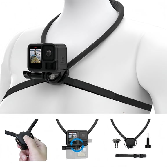 2-in-1 Neck & Chest Mount with Air Cushion, 90° Rotation POV Vlogging Mount for GoPro Hero 13-9, DJI Pocket 3 Action 6, Insta360 X5/X4 Ace Pro 2