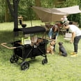 thumbnail image 3 of Ucades Wagon Stroller for 4 Kids, Foldable 4-Seater Stroller Wagon with Removable Canopy, Snack Tray, Convertible Seats, 5-Point Harness, Dual Adjustable Handles, All-Terrain PU Wheels, Black, 3 of 10