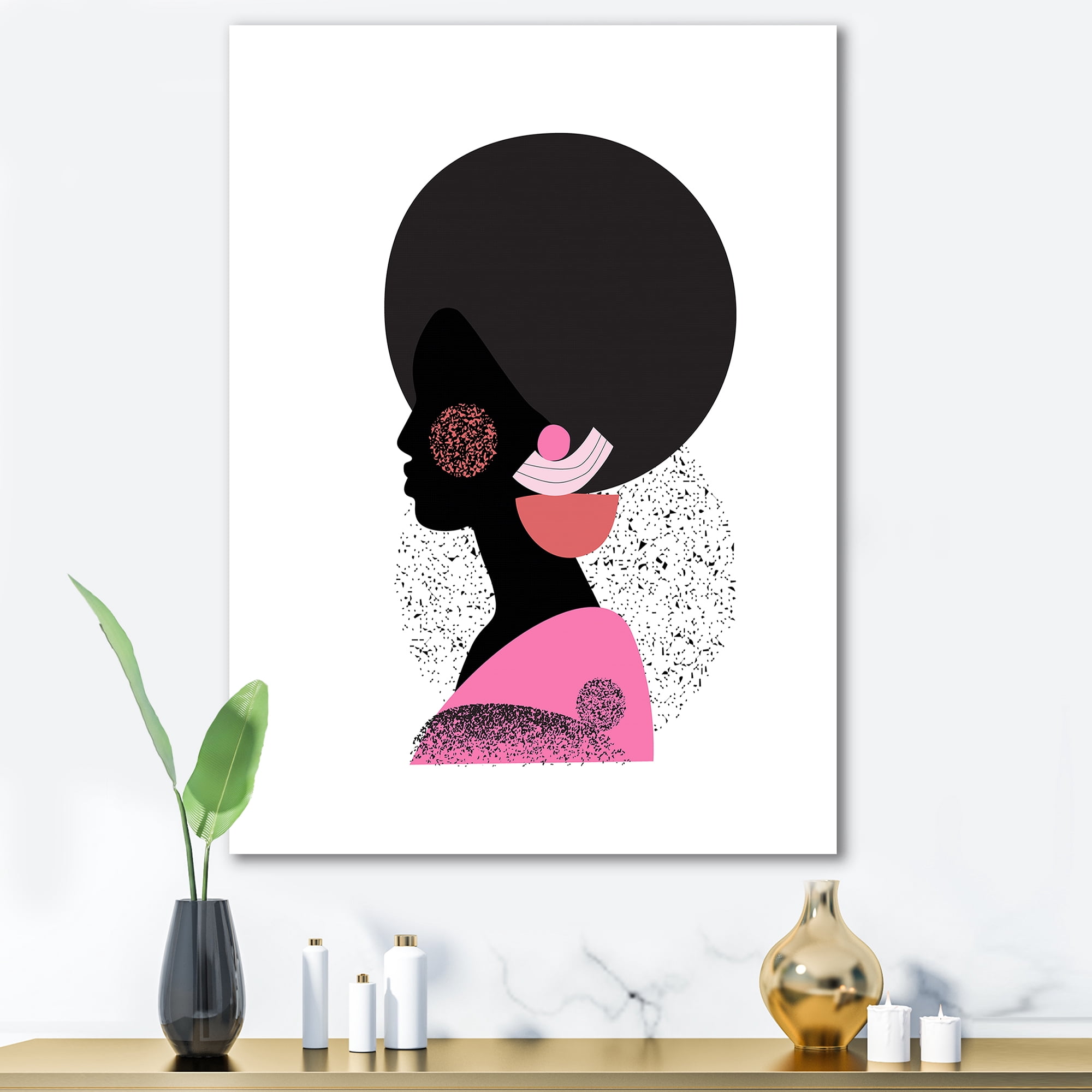 Ethnic Geometric Silhouette of African American I 30 in x 40 in Painting Canvas Art Print, by Designart