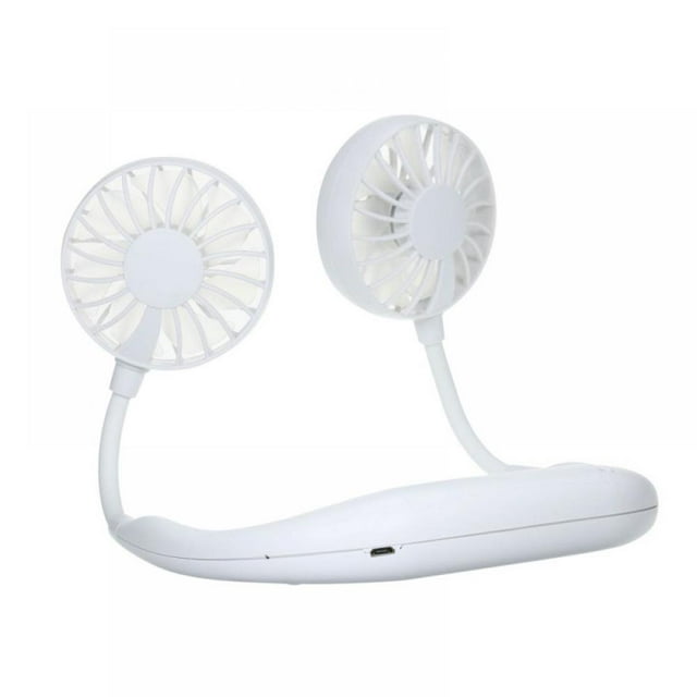 Portable Rechargeable USB Dual Cooling Small Fan Lazy Neck Hanging Pop-Style Blue