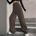 thumbnail image 3 of Qxiansh Women's Wide Leg Pants Solid Color Casual Ribbed Elastic Waist Jogging Sports, 3 of 6