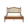 thumbnail image 4 of Full Bed Frame, Wood Platform Bed Frame with Natural Rattan Headboard, French style Vintage Bed Frames with Wooden Slat Support, Walnut, 4 of 9