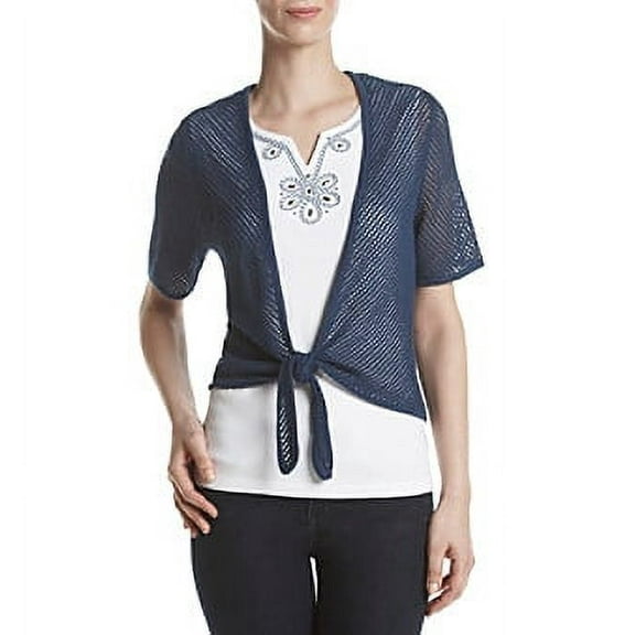 Alfred Dunner Layered Look Knit Top Blue L