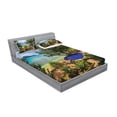thumbnail image 2 of Ambesonne Tropical Fitted Sheet & Pillow Sham Set, Exotic Beach Summer, Full, Green Blue Pale Brown, 2 of 2