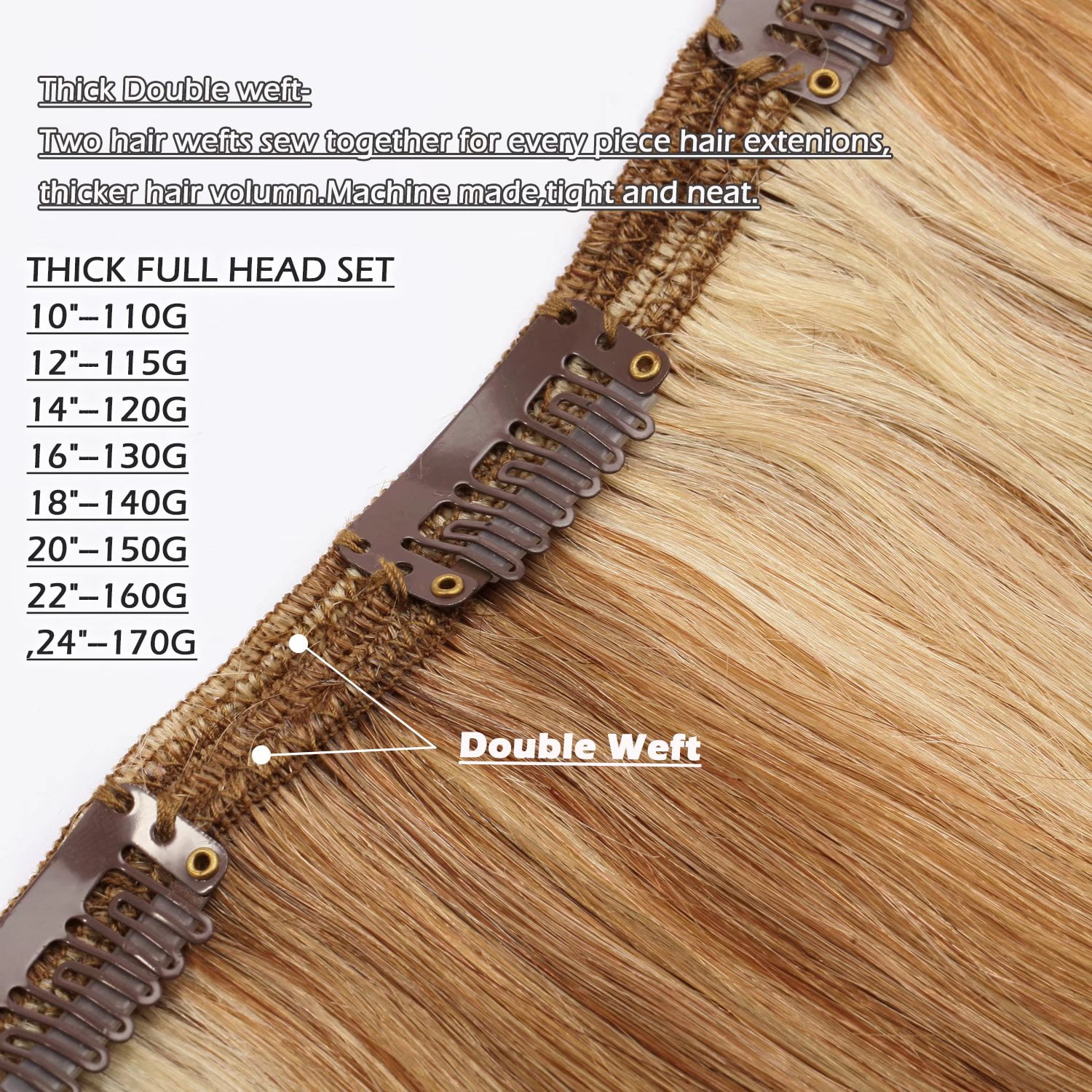 Benehair Premium Thick Full Head Clip In Human Hair Extensions Double Weft 100% Real Remy Hair Women Highlight Blonde Soft