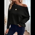 thumbnail image 4 of Camiseta de Punto de Otoño con Cuello Redondo y Hombros Descubiertos para Mujer, Larga Negro L, 4 of 7