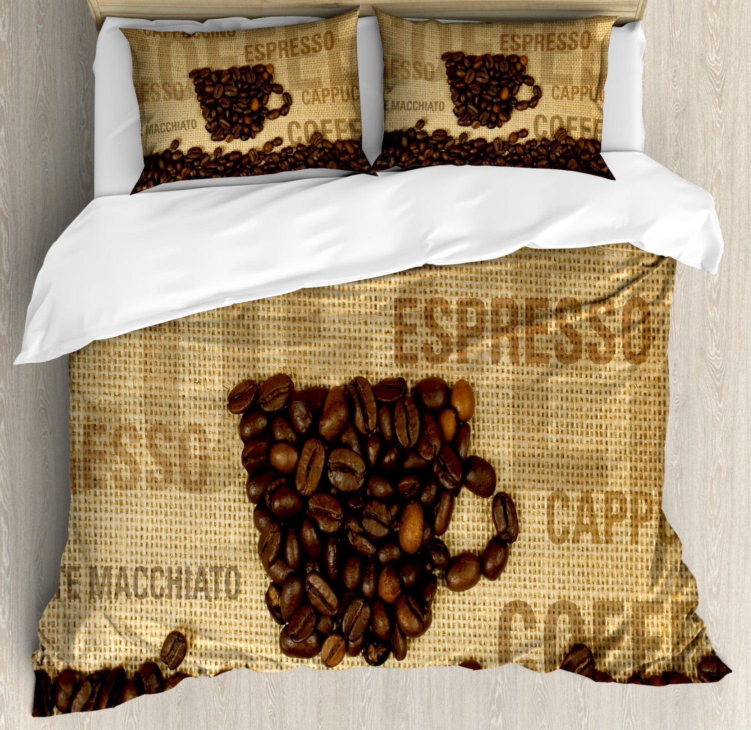 Coffee Duvet Cover Set Coffee Beans Shaped In Mug And Coffee