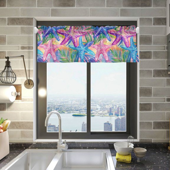Yayeee Kitchen Valance Rod Pocket 54" x 18" Living Room Window Curtain, Gradient Starfish Pattern