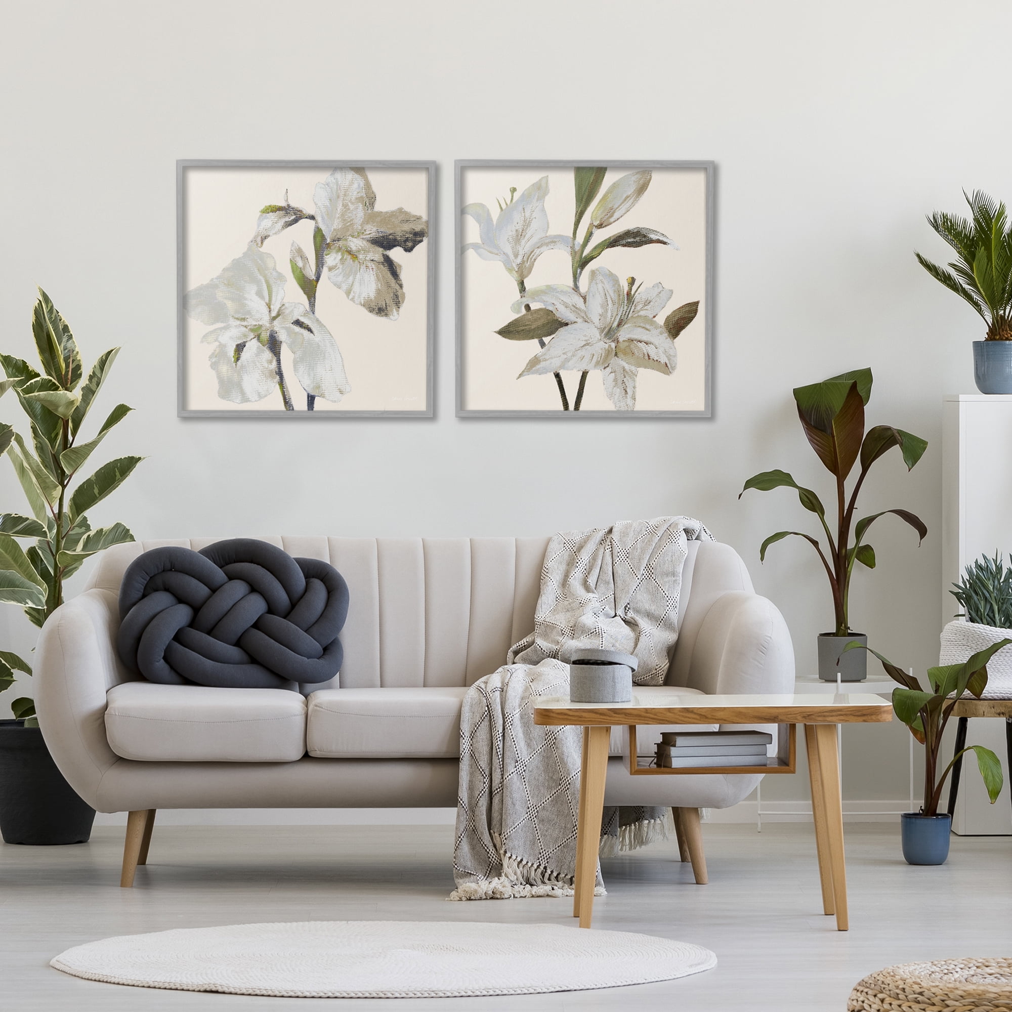 Stupell Industries Irises and Lilies Soft Beige 2 Piece Gray Framed Giclee Art Set, design by Lanie Loreth