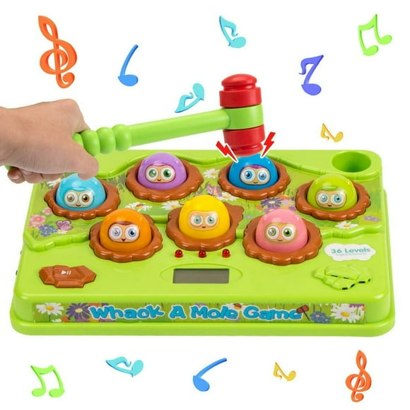 Whack A Mole Game Toys for 3 4 5 6 Year Old Boys and Girls Interactive Pounding Toys with Sound and Light PK Mode with 2 Hammers