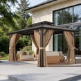 thumbnail image 2 of Clouddwell 10'x14' Hardtop Gazebo - Polycarbonate Double Roof with Netting & Curtains for Patio, Garden Sun Protection,Brown, 2 of 8