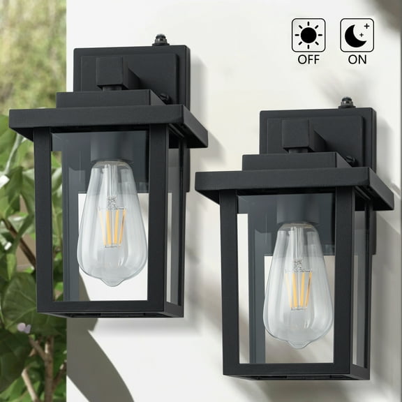 C Cattleya 2-Pack Matte Black Dusk to Dawn Outdoor Wall Lights with Clear Glass Shade