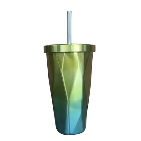 

Etereauty Stainless Steel Tumbler with Straw Hot and Cold Double Wall Drinking Cups Coffee Mugs 500ml Irregular Diamond with Lid (Yellow Green)