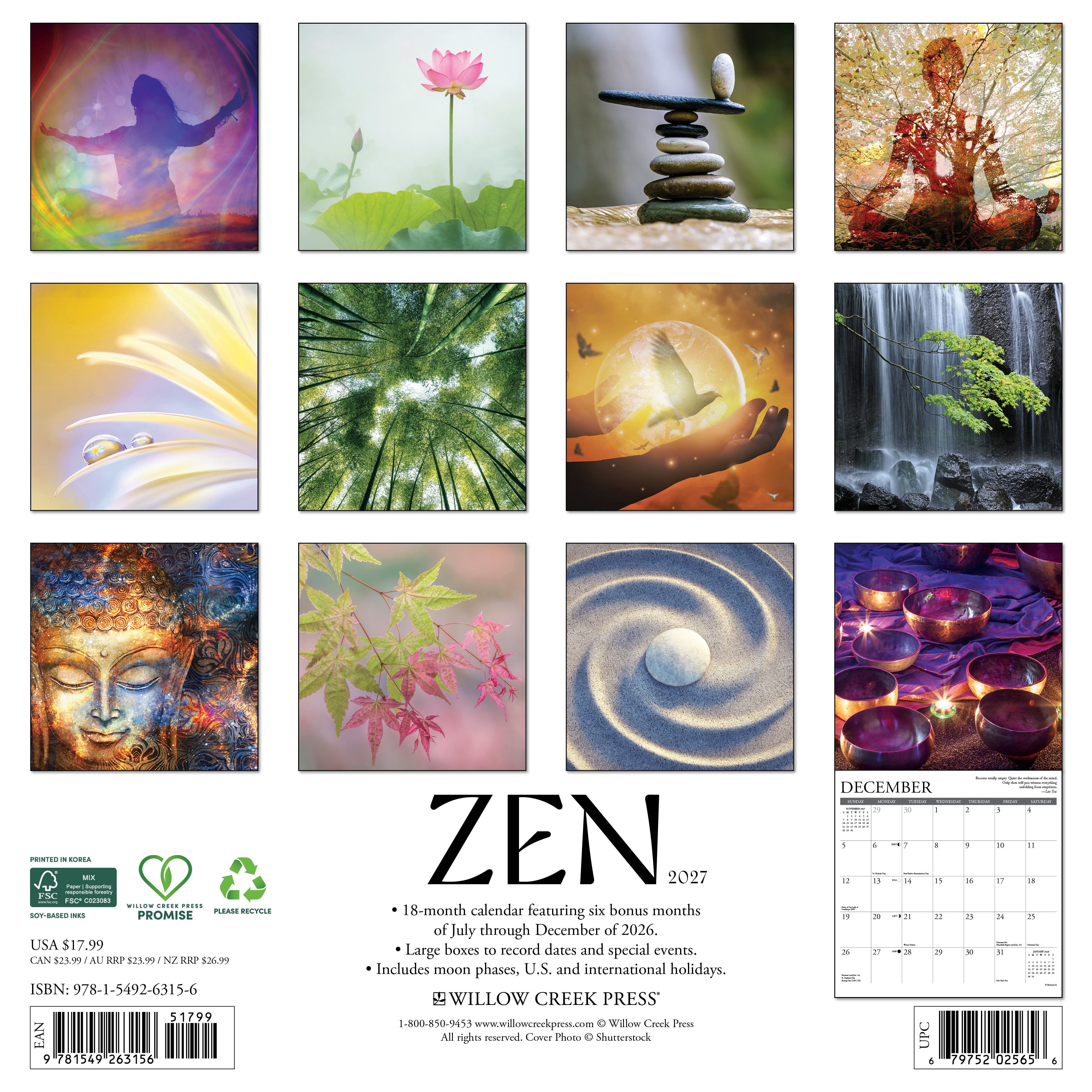 Willow Creek Press, Zen 2027 Wall Calendar