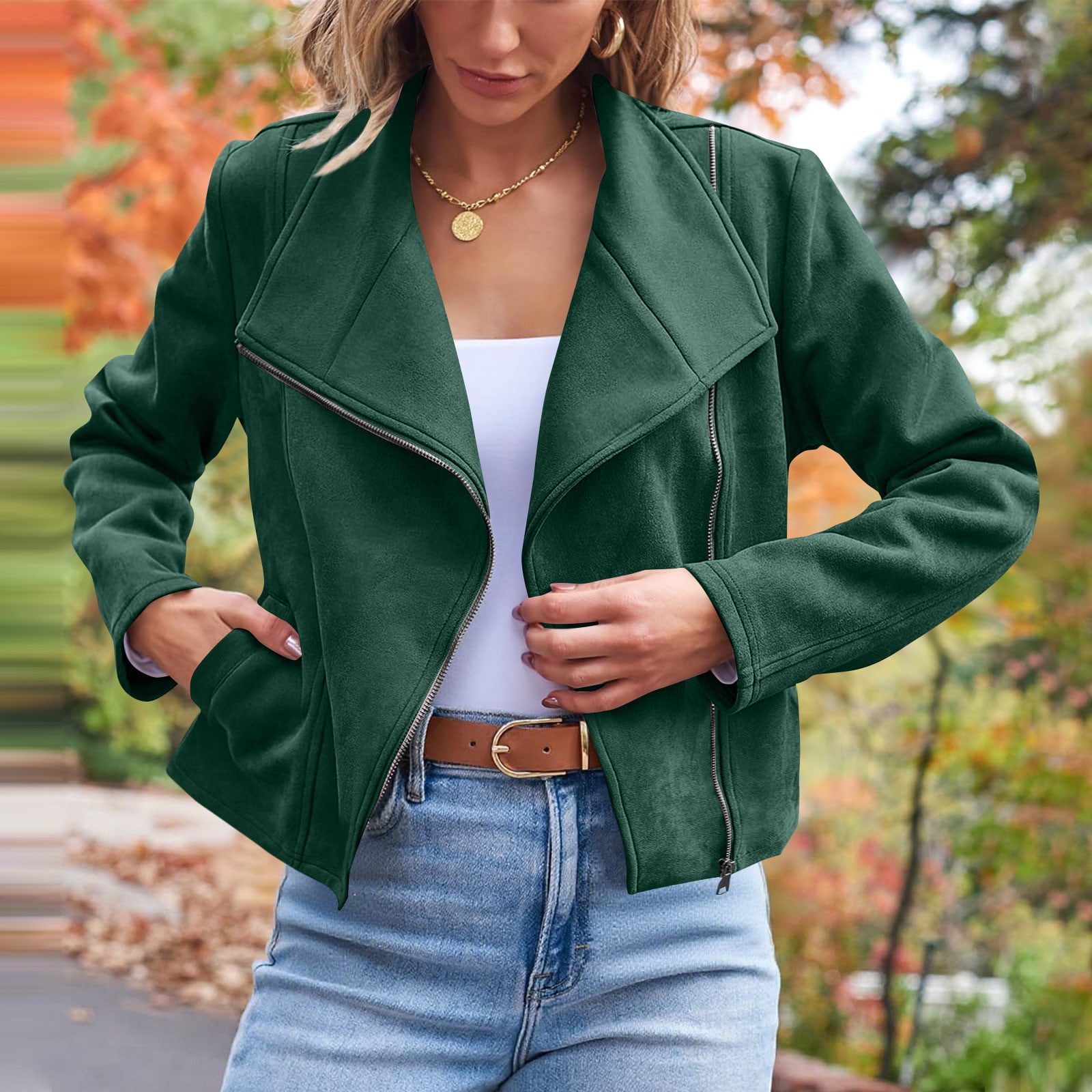 ZQUUVOU Women's Suede Jacket Cropped Trendy Faux Leather Jackets