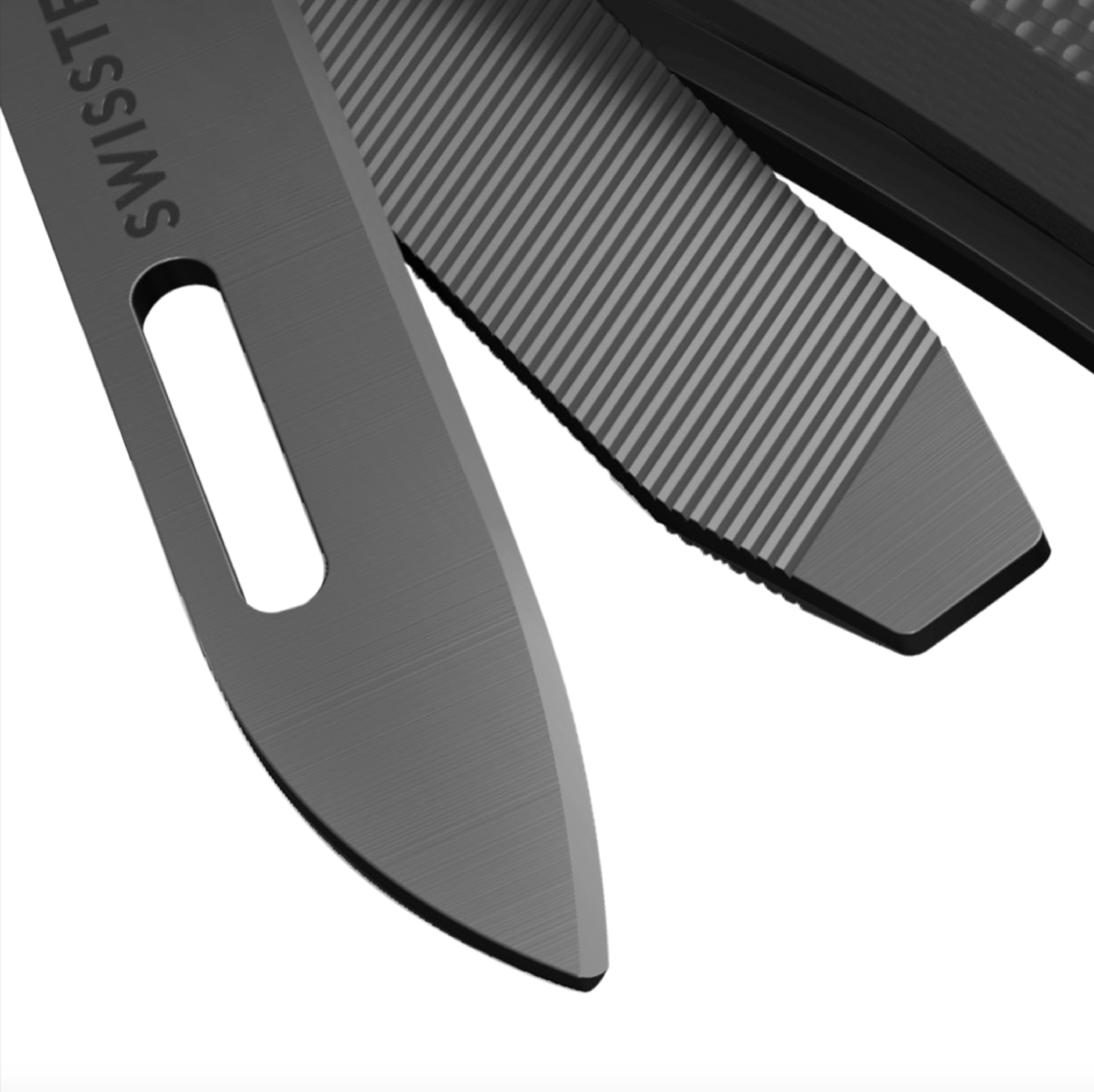 Swiss Tech Listig 7-in-1 Folding Multi-Tool, Compact Single Edge Pocket Knife with Scissors, Black G10 Handle