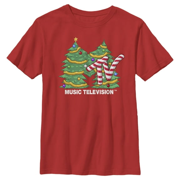 Boy's MTV Christmas Tree Logo Graphic Tee Red X Small