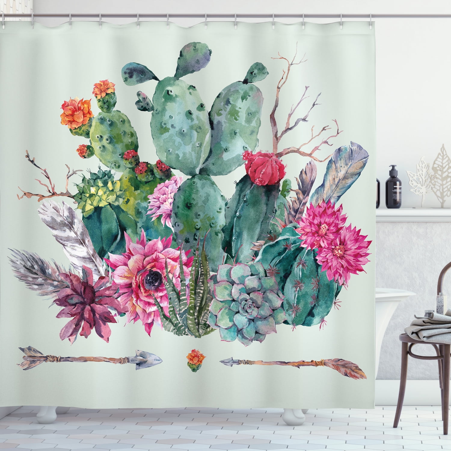Waterproof Fabric Shower Curtain Hooks Tropical Christmas Plant Cactus Flamingo 