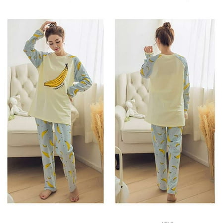 

Promotion Clearance Women Pajamas Home Wear Sleep Wear Suit Female Clothing Set Nightwear Pajamas Yellow and blue M