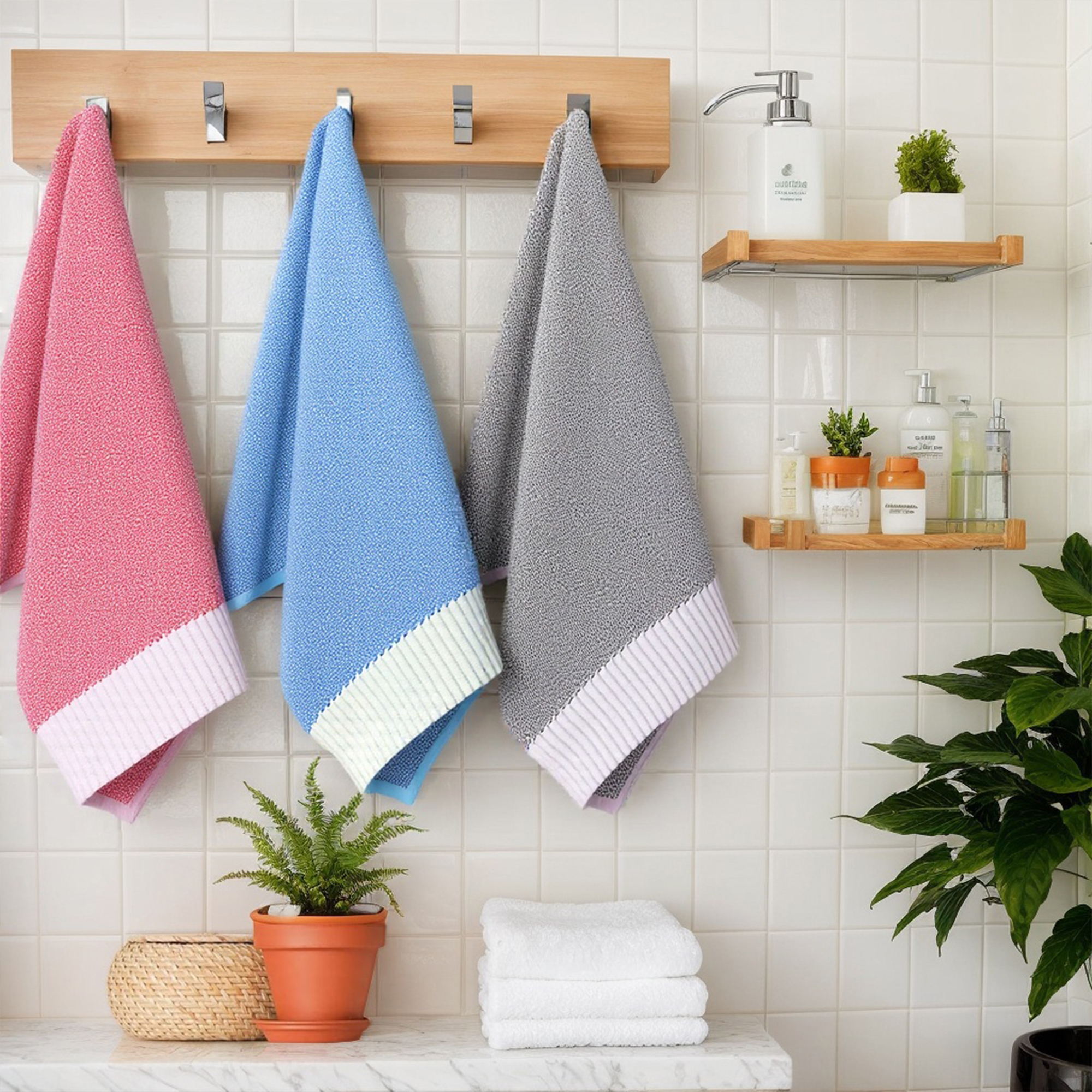 Unique Bargains Solid Hand Towels Soft Absorbent Pink 2-Pieces