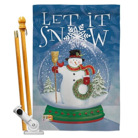 Breeze Decor BD-XM-HS-114101-IP-BO-D-US12-AM 28 x 40 in. Snow Globe Snowman Winter Christmas Impressions Decorative Vertical Double Sided House Flag Set with Pole Bracket & Hardware